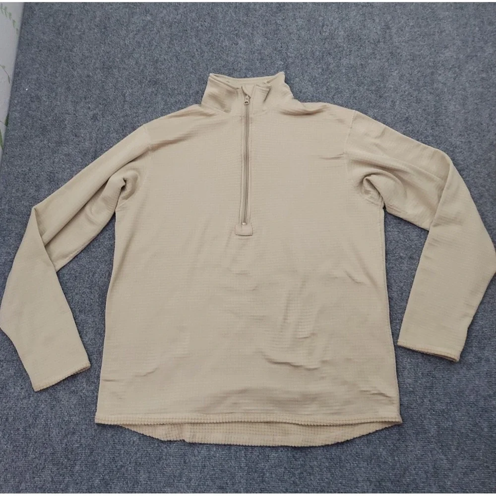 Military Cold Weather Shirt Men Large Long Tan GEN III Waffle Thumbhole 1/4 Zip